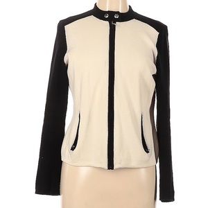 LAUREN by RALPH LAUREN Zip Cardigan - L Petite - Cream & Black